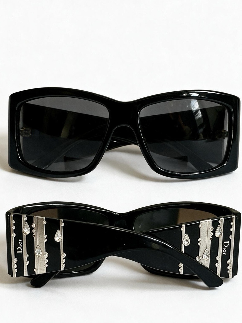 DIOR  Diorrain 1 Vintage Oversized Crystal Sunglasses – Black Y2K